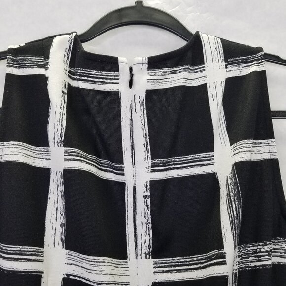 Eliza J A-Line Dress Women's 6 Black White Windowpane Sleeveless Modern Back Zip - Picture 10 of 14